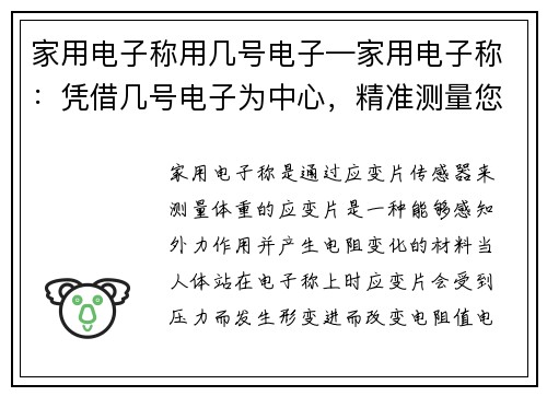 家用电子称用几号电子—家用电子称：凭借几号电子为中心，精准测量您的体重